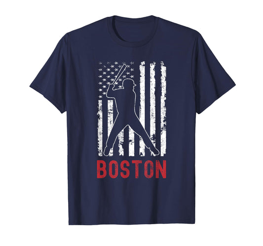 Boston Massachusetts American Flag Baseball Weathered T-Shirt