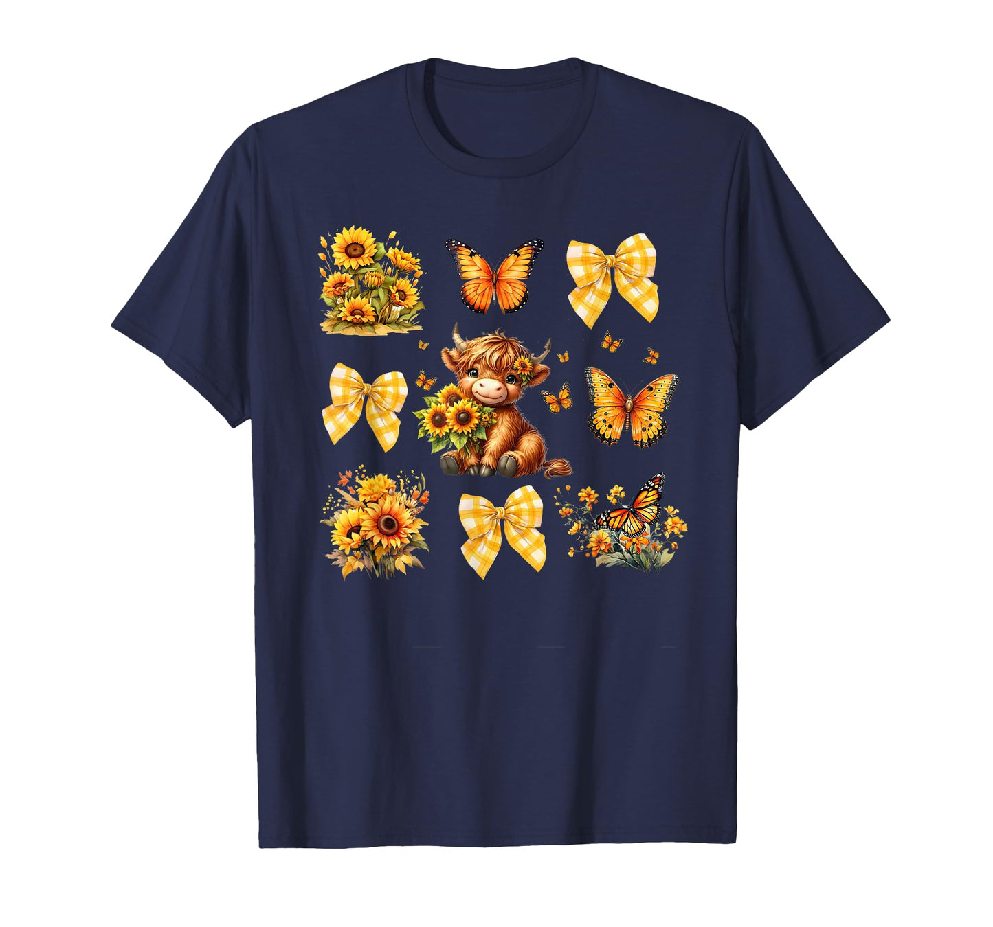 Baby Highland Cow With Sunflower Butterflies Farm Western T-Shirt