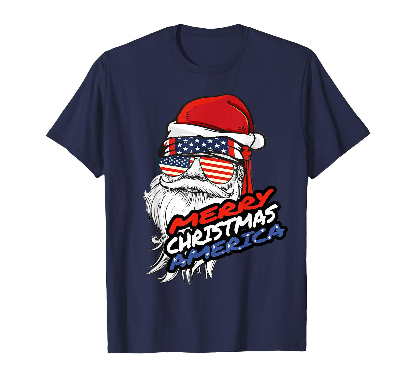 Merry Christmas America Santa Claus American Flag T-Shirt