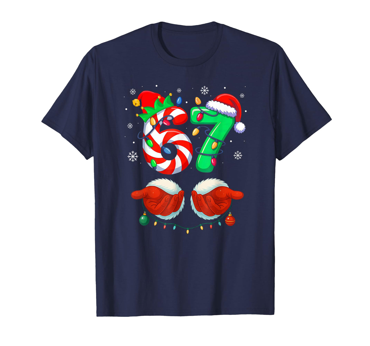 Funny Six Seven 67 Meme 6 7 Christmas Santa Hand Boys Teens T-Shirt