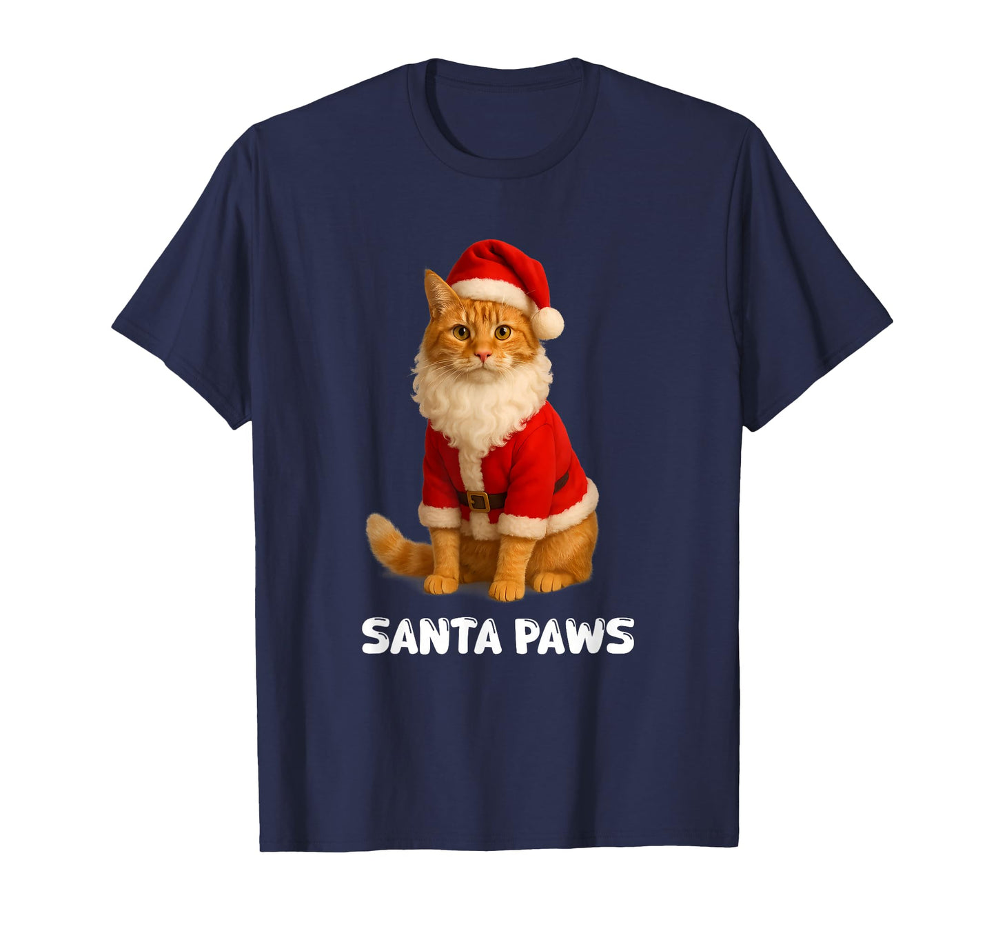 Santa Paws Funny Orange Tabby Cat Christmas Holiday T-Shirt
