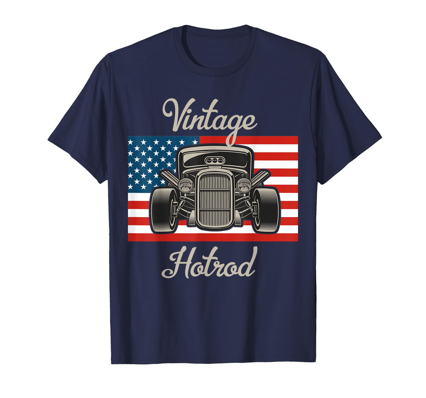 Vintage Hot Rod American Flag Antique Classic car Lover Men T-Shirt Small