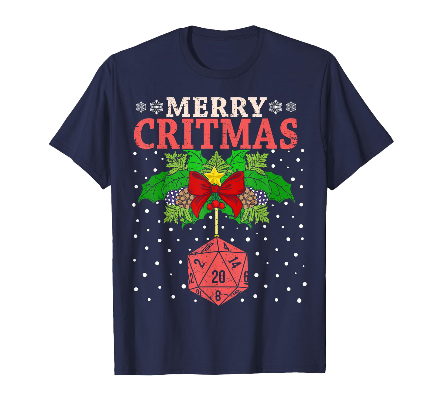 Merry Critmas 20 Sided Dice RPG Christmas Holiday Board Game T-Shirt