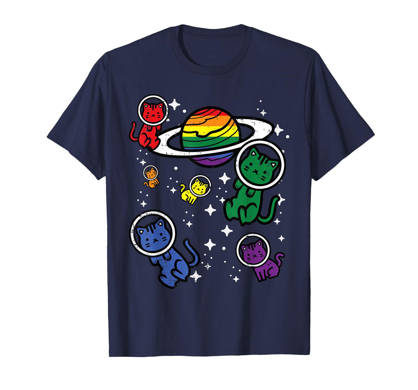 Gay Cats in Space Rainbow Pride Month LGBTQ Ally Women Girls T-Shirt
