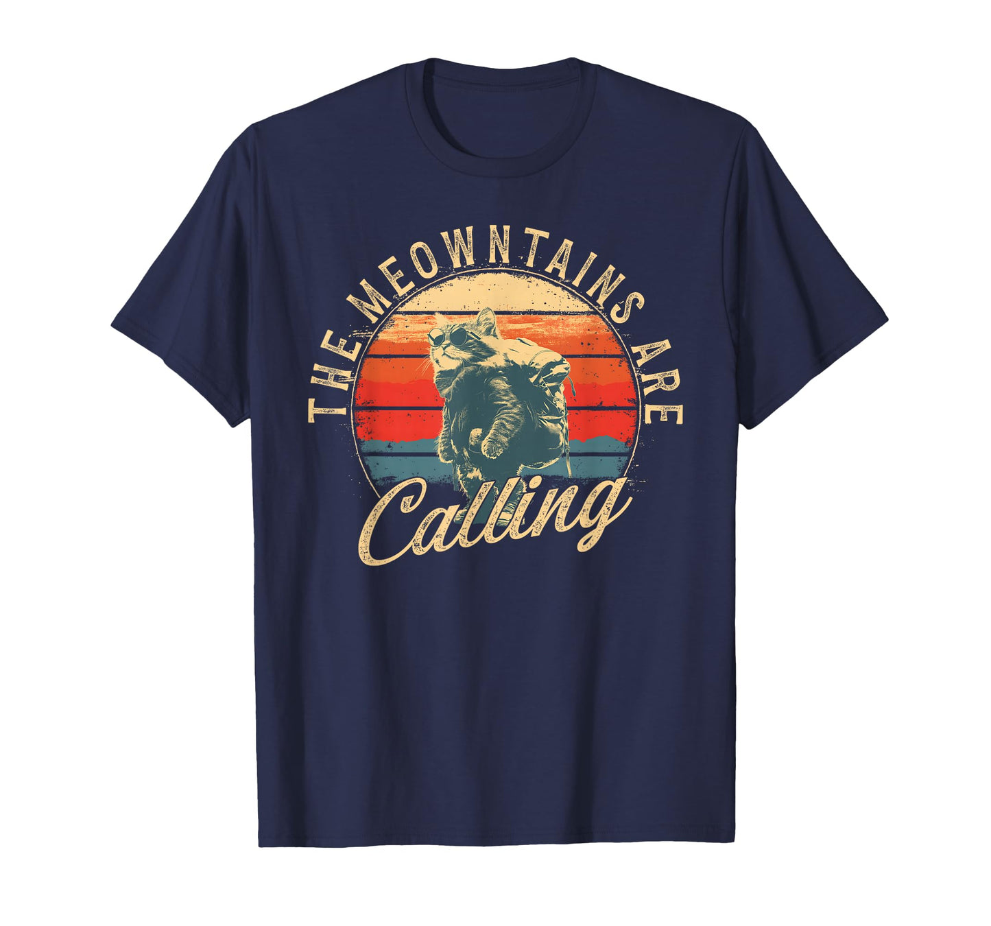 The Meowntains Are Calling Retro Hike Funny Hiking Cat T-Shirt