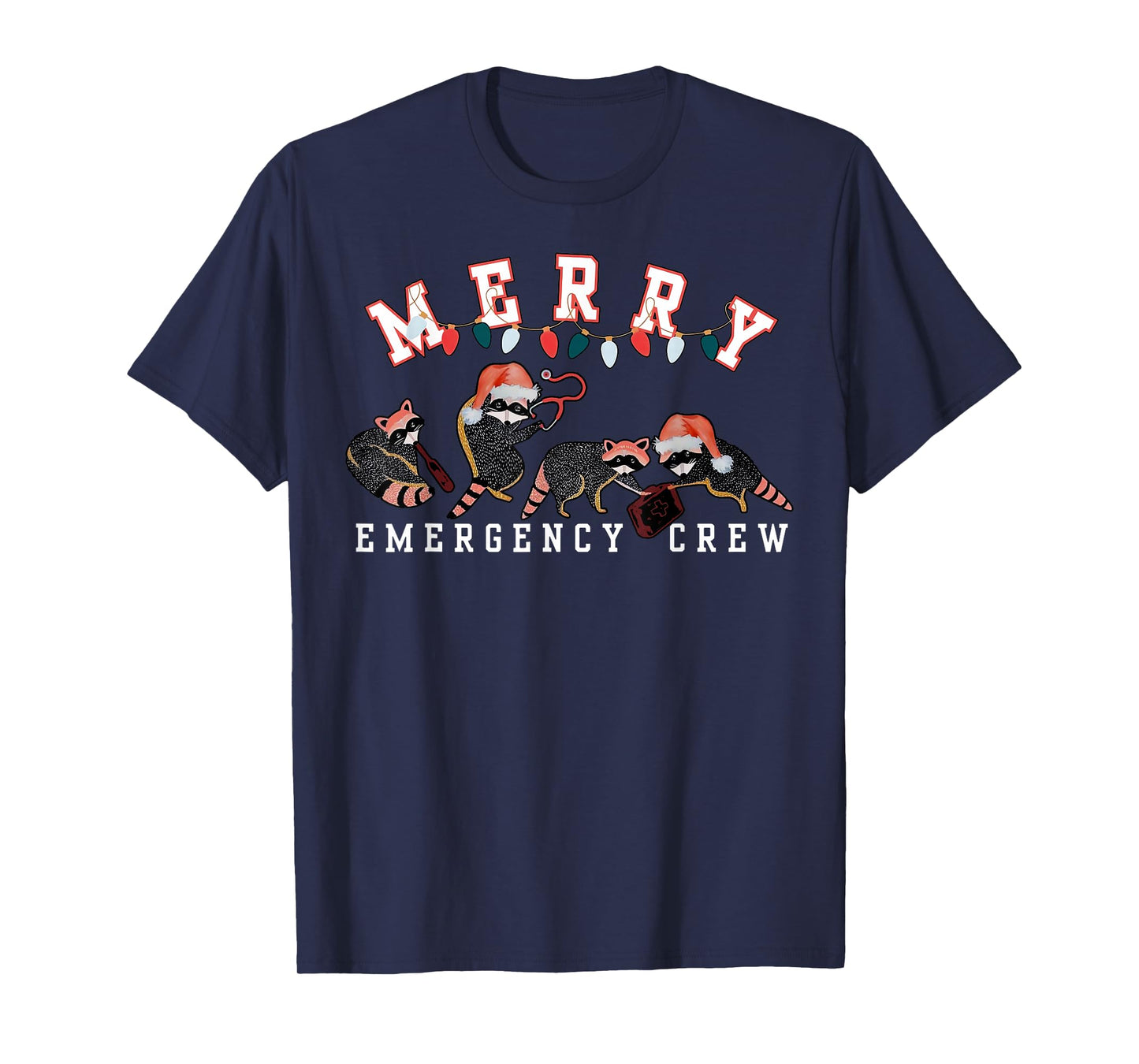 Cute Raccoon Emergency Nurse Crew Christmas ER Crew Nurse T-Shirt