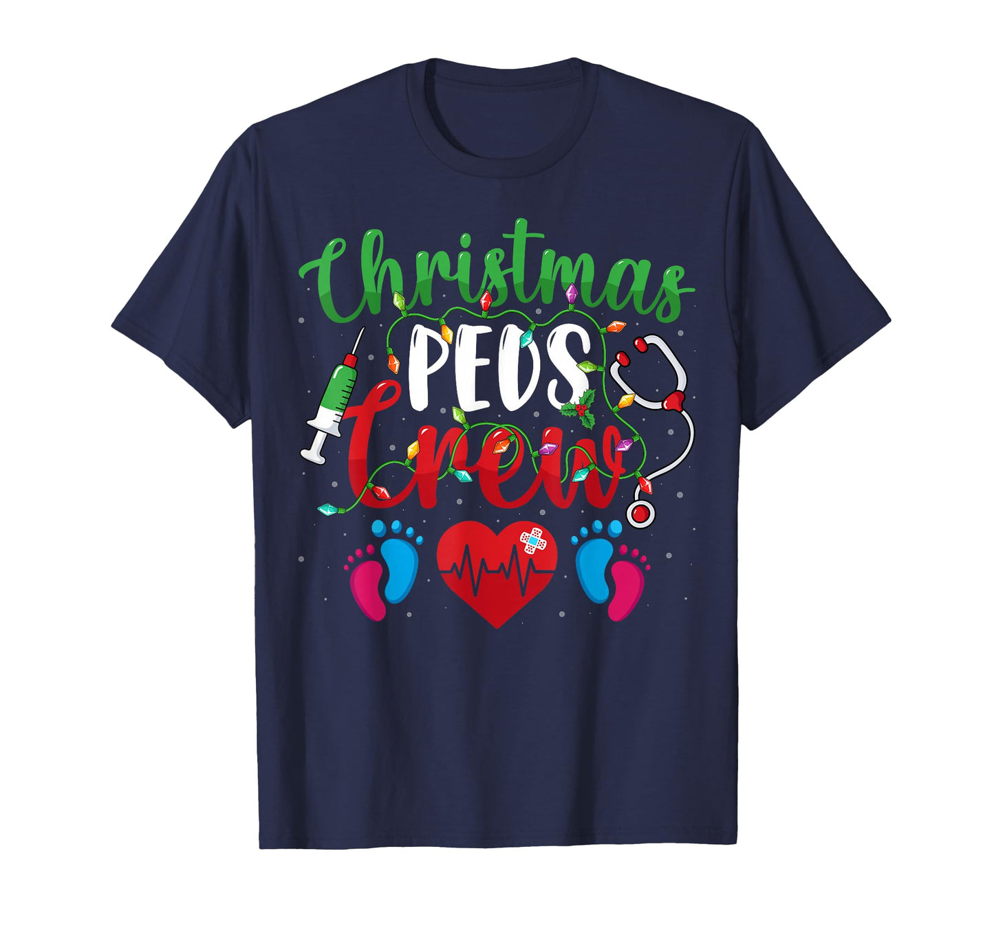 Christmas PEDS Crew Holiday Xmas Lights Pediatric Nurse T-Shirt