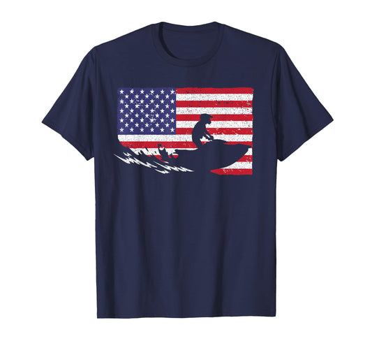 Cool Jet Ski For Men Women Skiers US American Flag Skiing T-Shirt