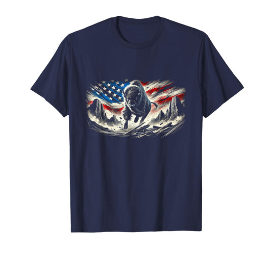 Western Buffalo American Bison USA Buffalo American flag T-Shirt