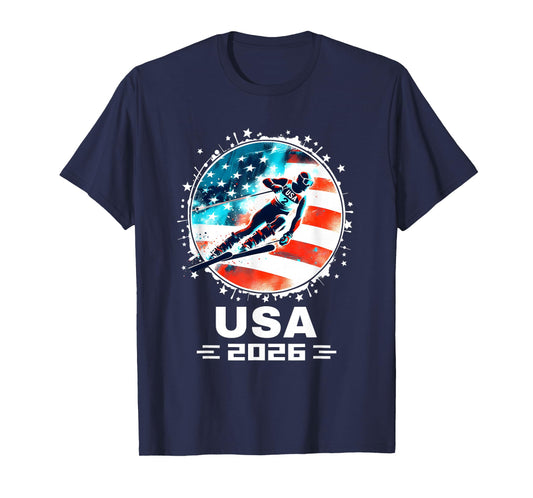 USA Team 2026 United States American Flag Skiing USA Ski T-Shirt