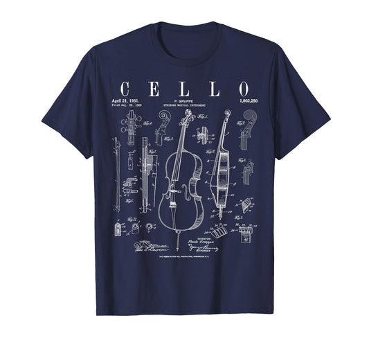 Cello Vintage Patent Cellist Drawing Print T-Shirt