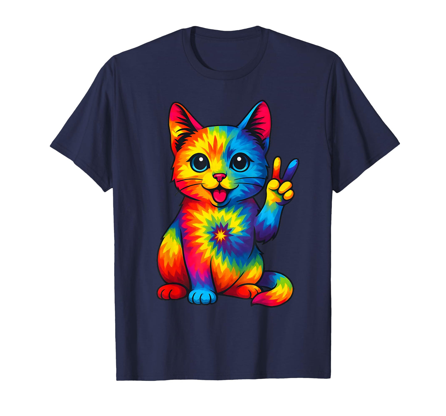 Cat Tie Dye Peace Sign Hippie Funny Cats Lovers Cute Cat T-Shirt