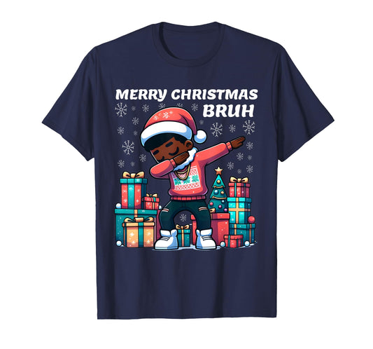 Dabbing Black Boy Merry Christmas Bruh African American Boys T-Shirt