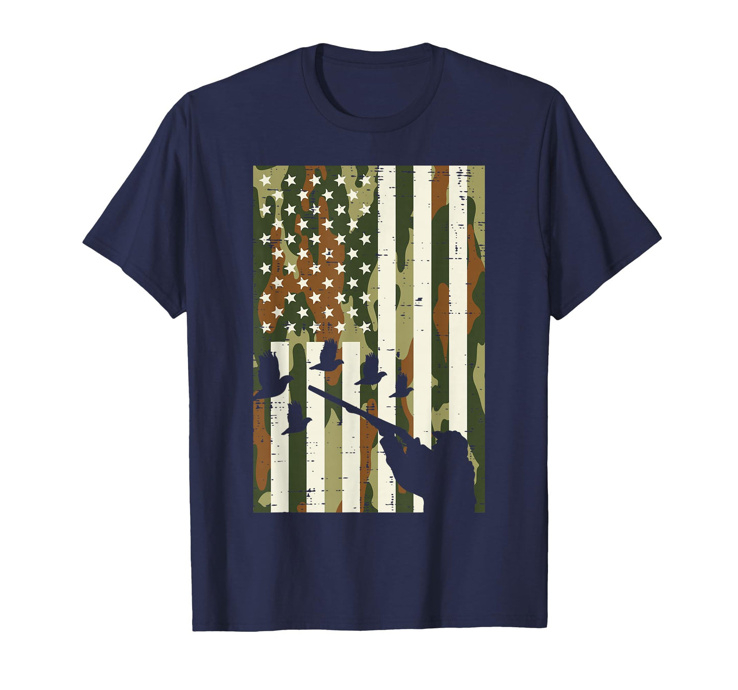 Camo US Flag Quail Pheasant Hunting Upland Hunt Patriotic T-Shirt