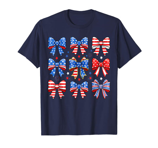 America Patriotic USA Coquette Bow Ribbon 4th of July T-Shirt