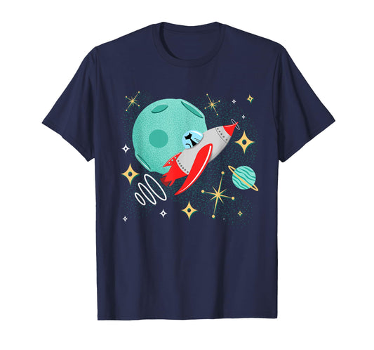 Atomic Rocket Cat Funny Mid-Century Cat Futuristic Spaceship T-Shirt