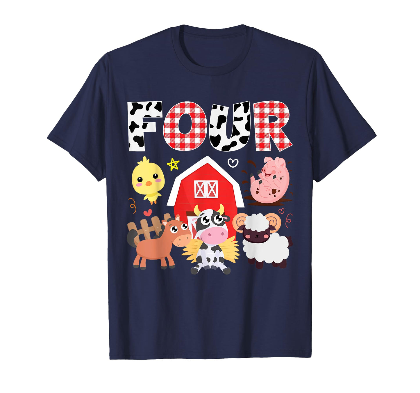 4th Birthday Four Year Old Farm Theme Animals Birthday Party T-Shirt