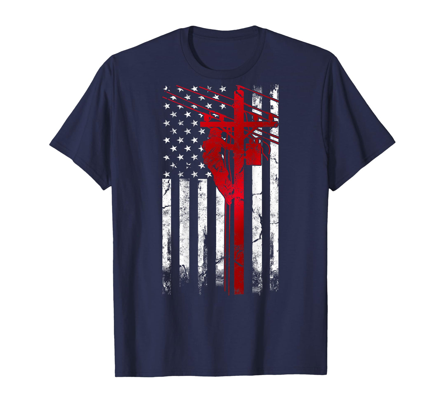 Lineman American Flag Electric Cable Lineman fathers day T-Shirt