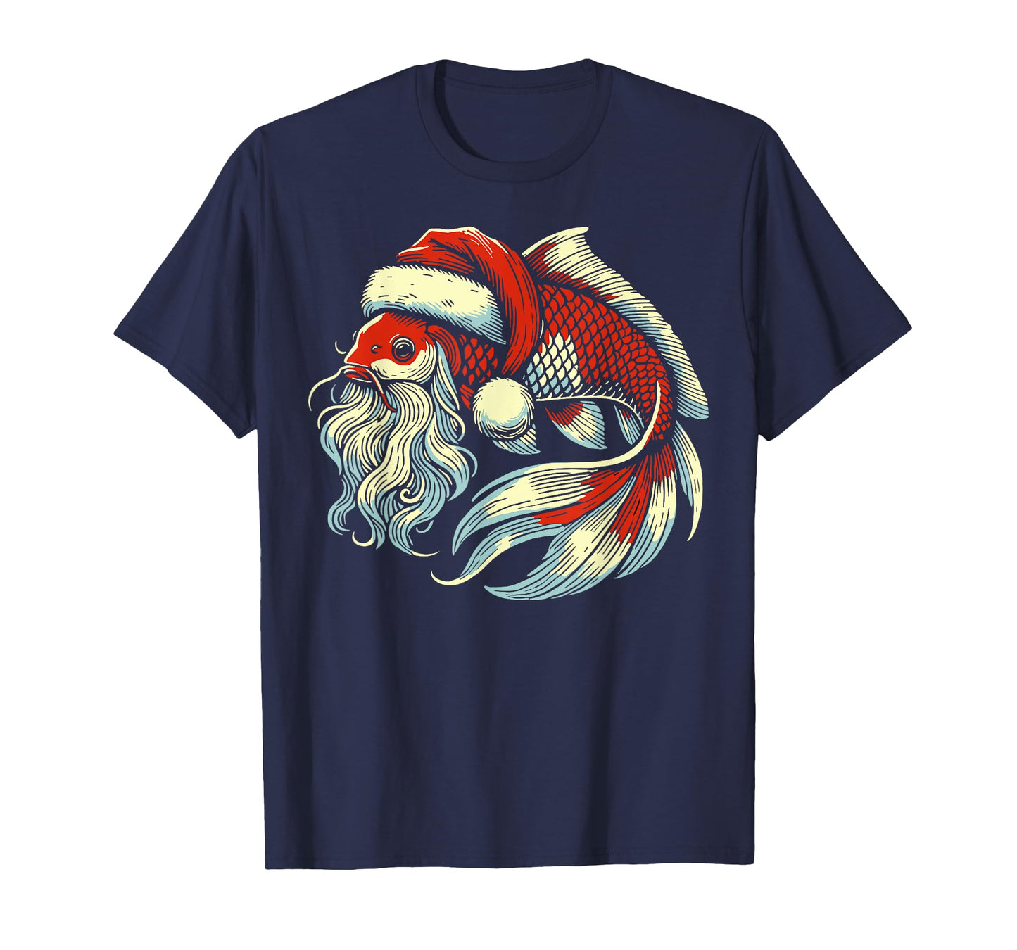Santa Claus Koi Fish Christmas Holiday Vintage Artistic T-Shirt
