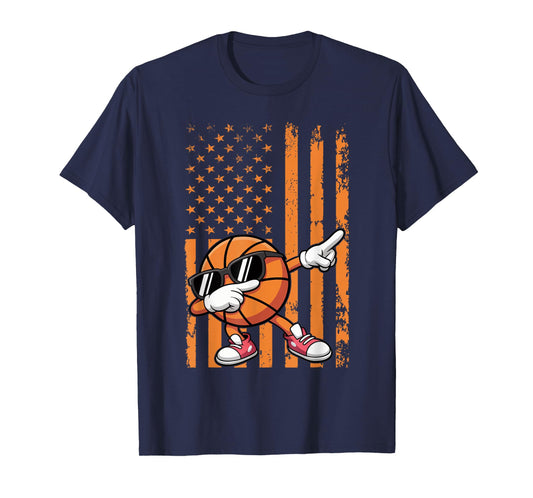 Graphic Basketball Retro American Flag Dabbing Basketball T-Shirt