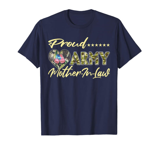 Proud Army Mother-In-Law US Flag Dog Tag Military Mom Family T-Shirt for Men Women