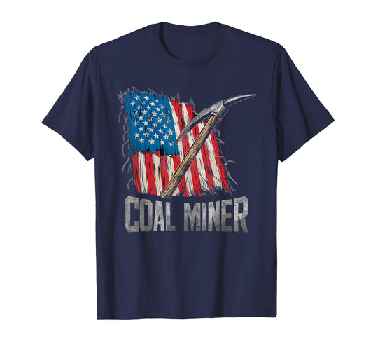 American USA Flag Coal Miner Mining Miners Carbon Coals Mine T-Shirt for Women Men