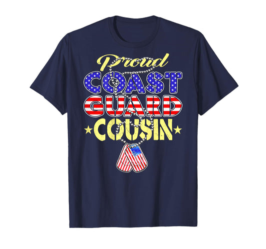 Proud US Coast Guard Cousin US Flag Dog Tags Military Family T-Shirt