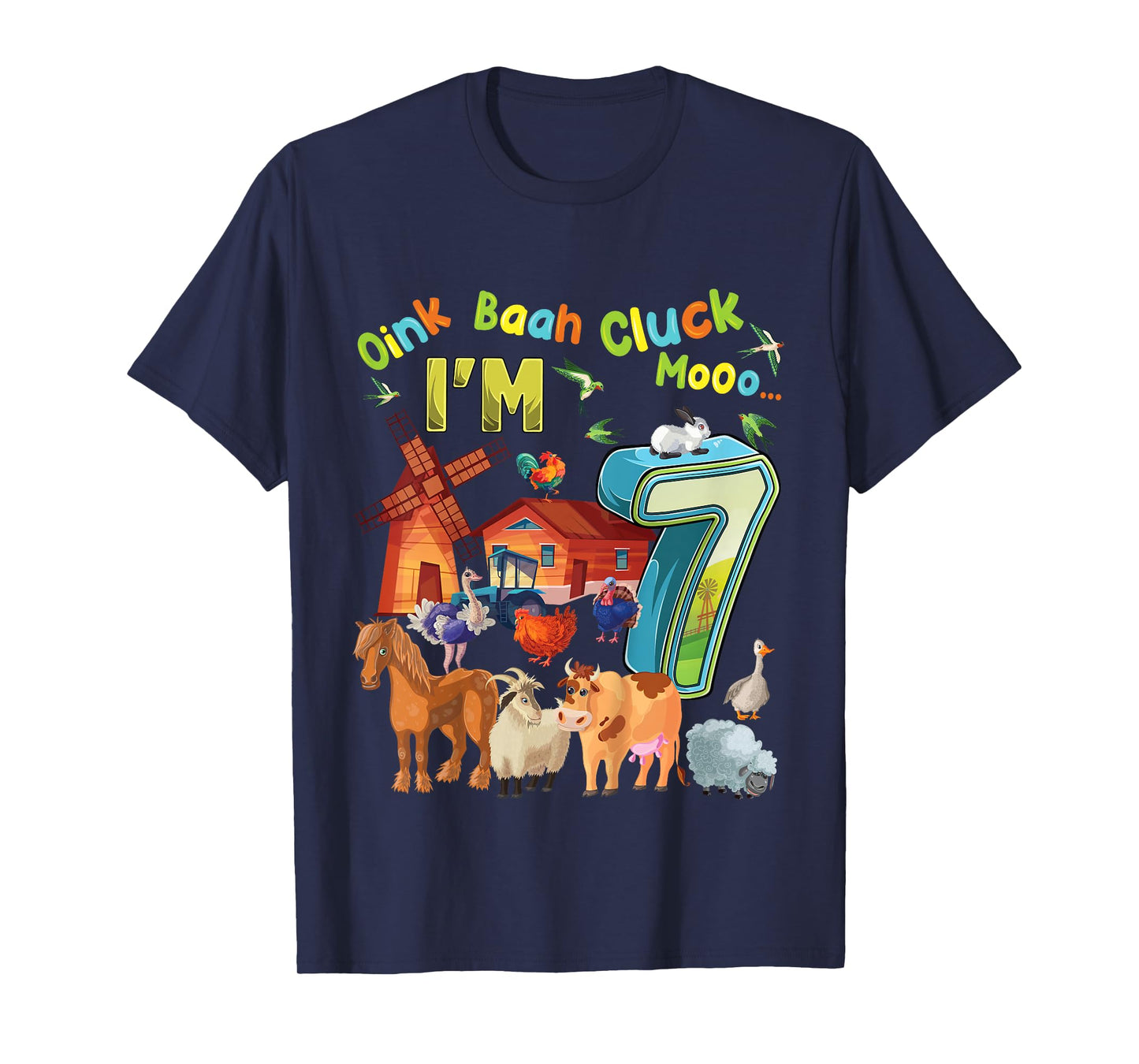 Barnyard 7th Birthday Farm Animals 7 Years Old Farming T-Shirt