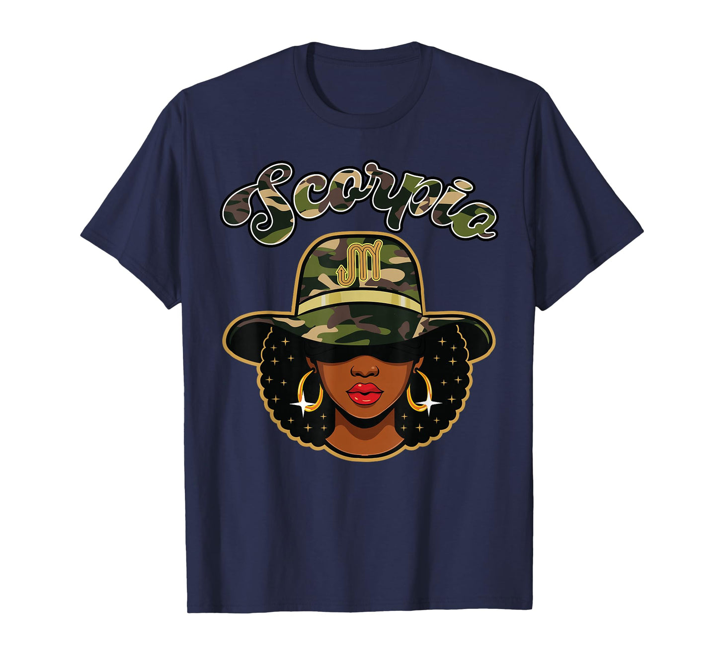Scorpio Queen Camo Black Woman Birthday Zodiac Sign Afro T-Shirt