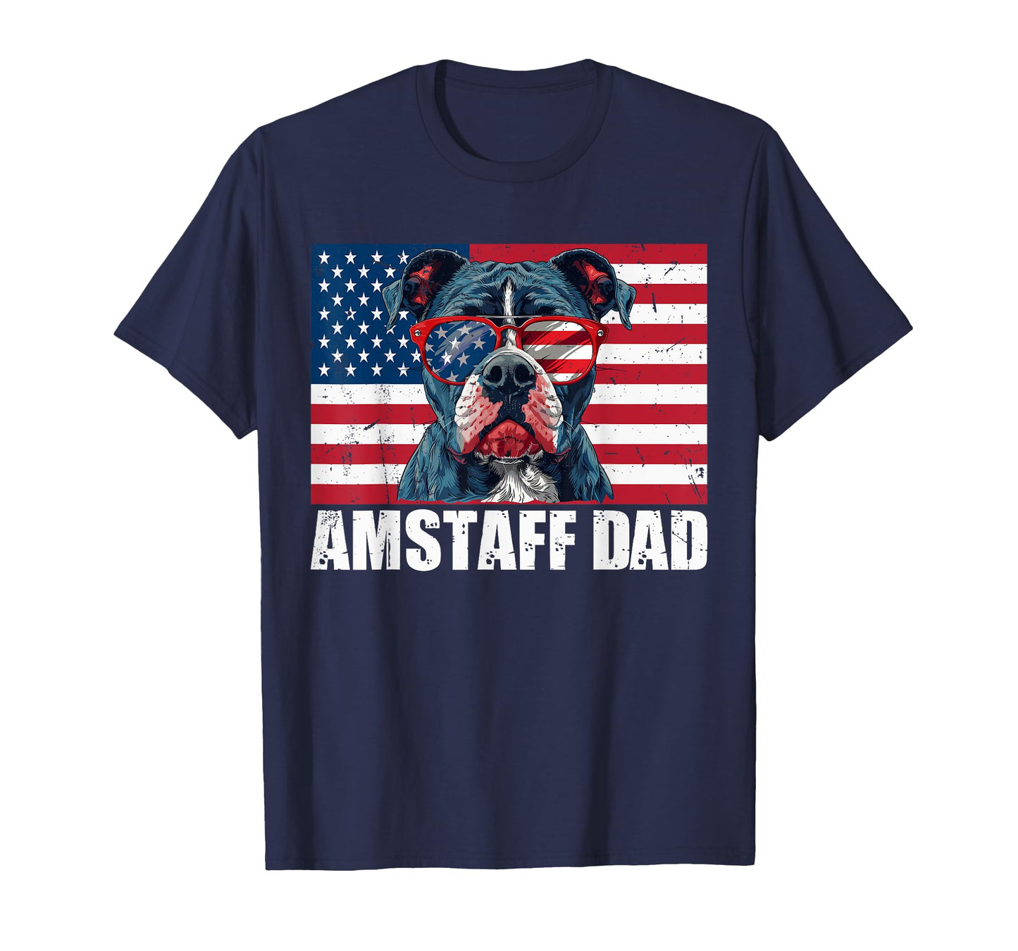 Amstaff Dad American Staffordshire US Flag 4th of July Women Kids Men T-Shirt