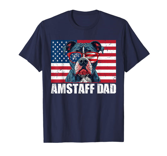 Amstaff Dad American Staffordshire US Flag 4th of July Women Kids Men T-Shirt
