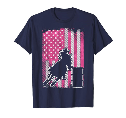 Barrel Racing US Flag Pink T-Shirt