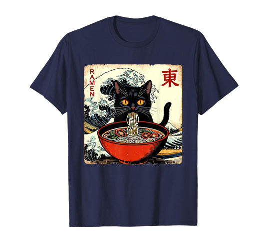 Anime Cat Ramen Japanese Funny Graphic Tees Kawaii Cat Anime T-Shirt