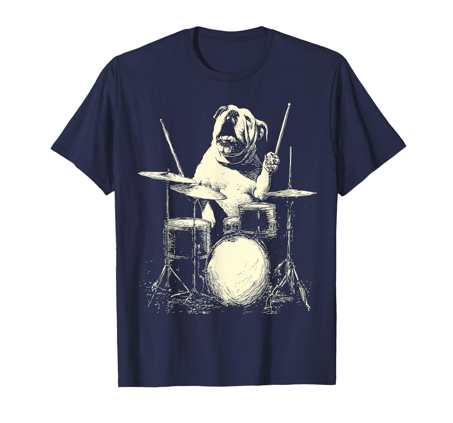 Cute British Bulldog Playing Drums Funny Music Dog Drummer T-Shirt