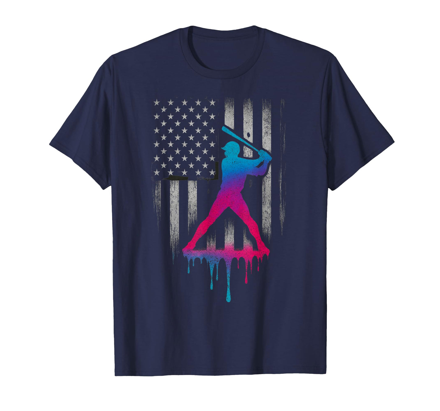 American USA Flag Baseball 101 Ice Cream Baseball Drip T-Shirt
