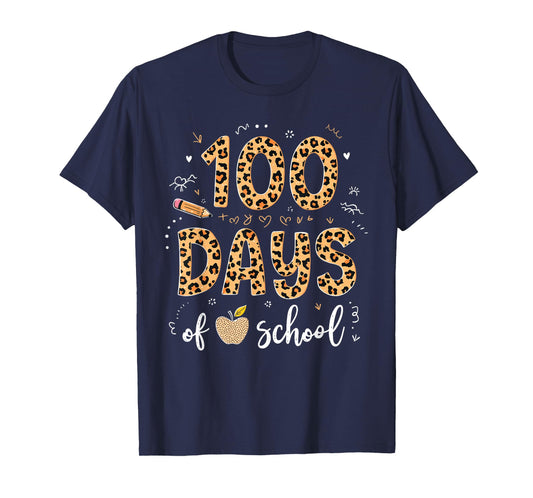 100 Days of School Leopard Print Design for Kids & Teachers T-Shirt