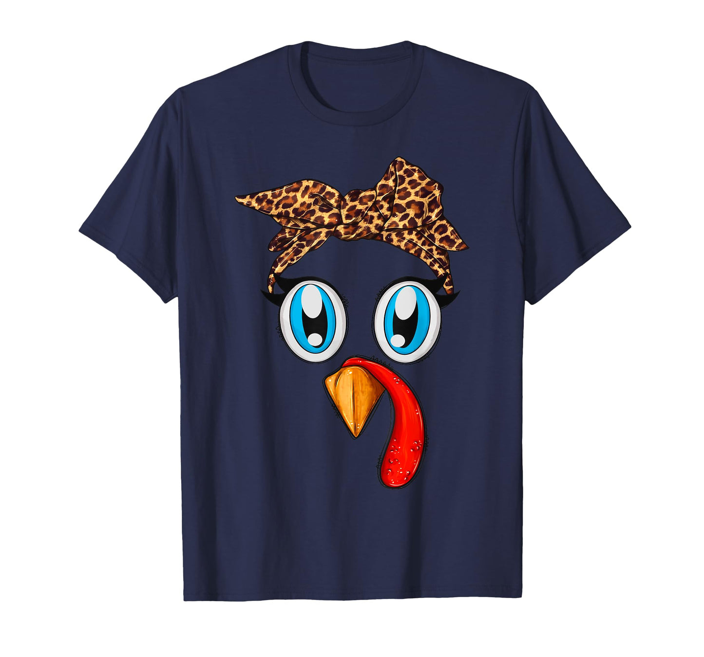 Cute Turkey Face Bandana Leopard Thanksgiving Women Girls T-Shirt