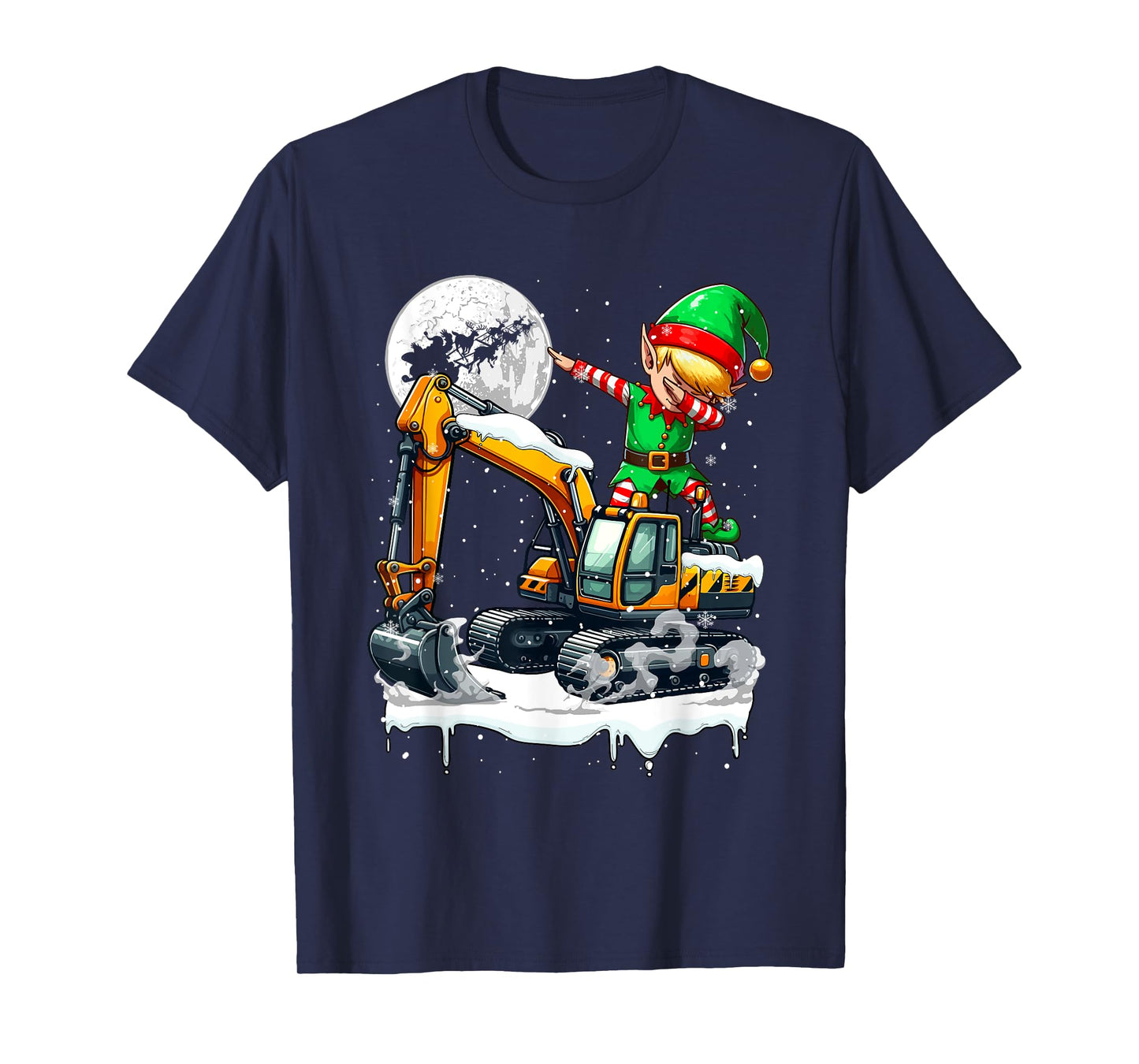 Dabbing Elf On Excavator Truck Christmas Driver Lover Kids T-Shirt