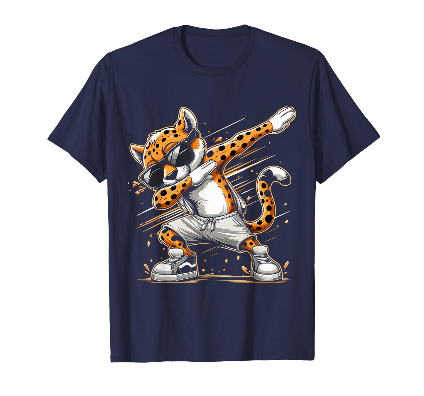 Dabbing Cheetah Wear Glasses Cute Funny Cheetah Animal T-Shirt, Small, Black