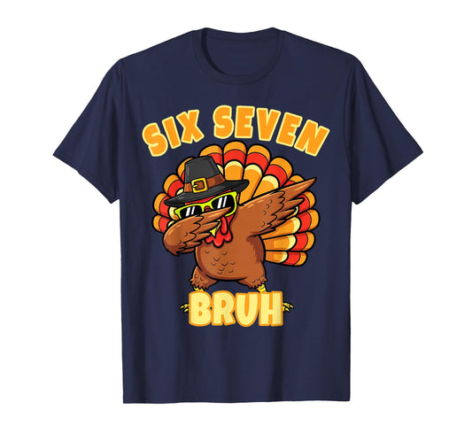 Six Seven Bruh Dabbing Turkey Thanksgiving 67 Meme Retro T-Shirt