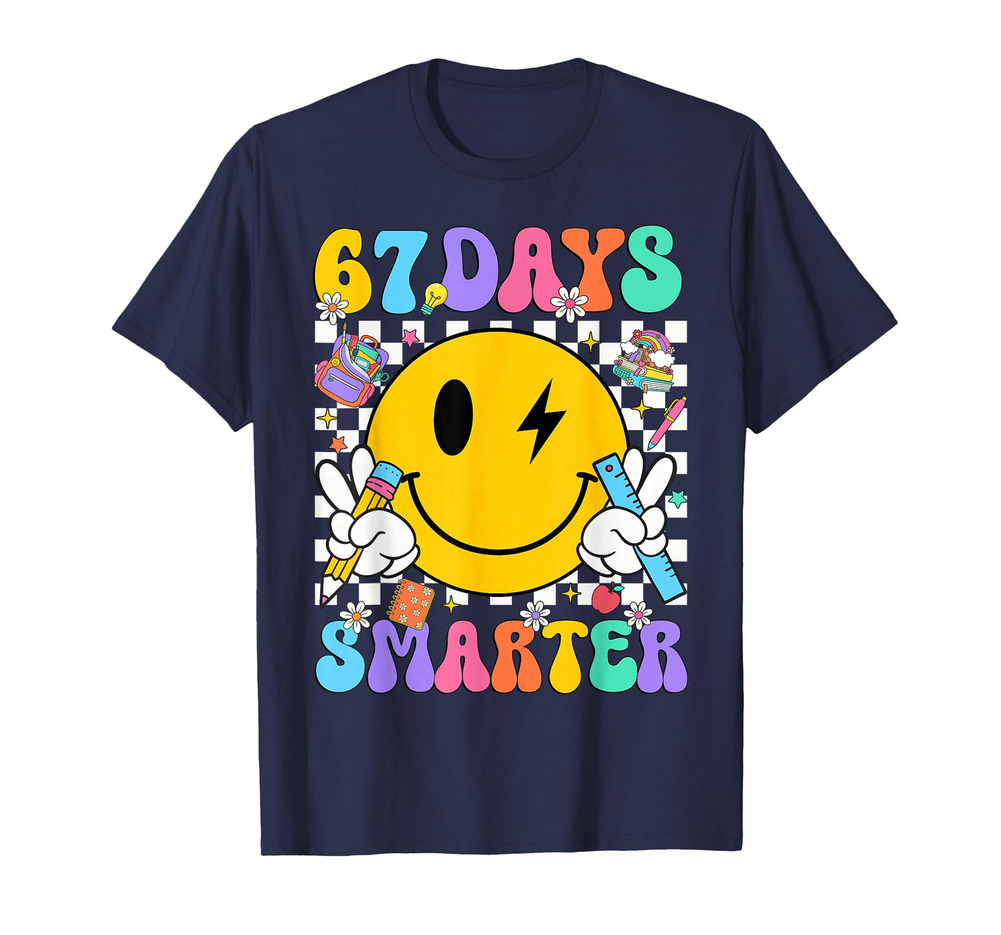 67 Days of School Smile Face 67 Days Smarter Teacher Kids T-Shirt