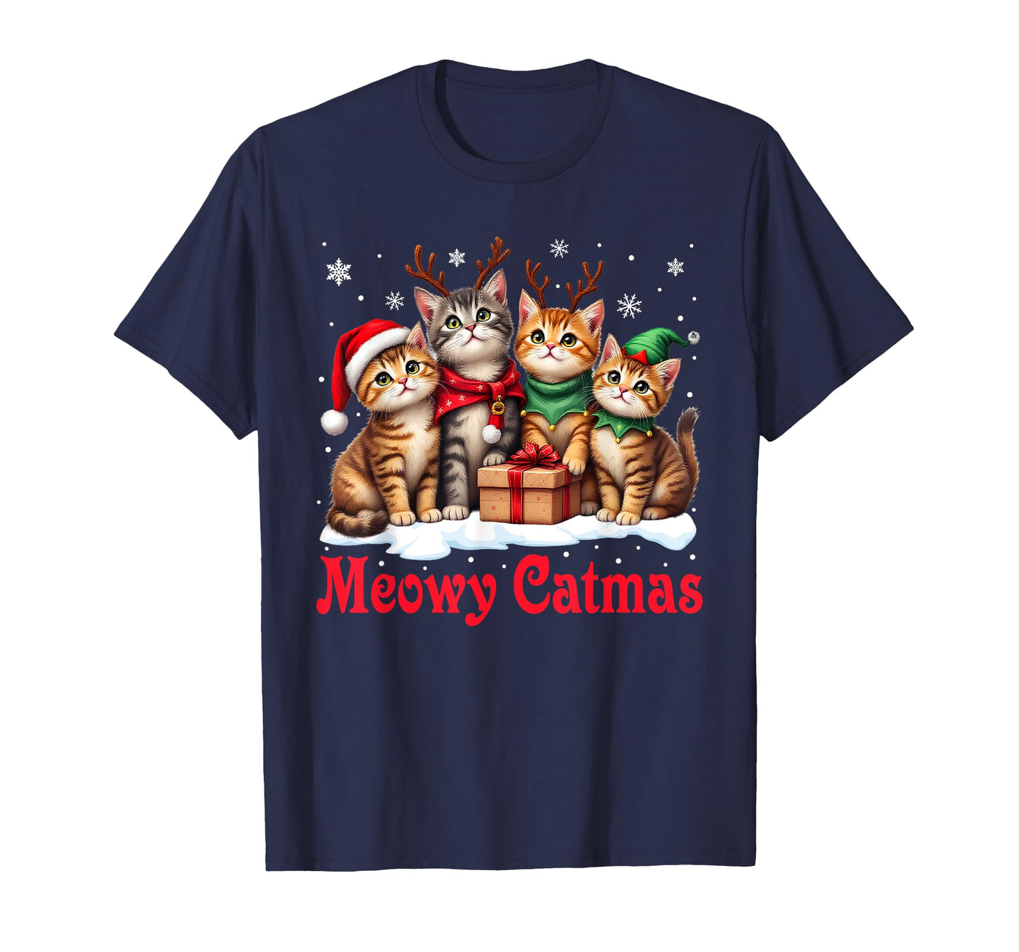 Christmas Pajamas Men Women Boys Girls Cats Meowy Catmas T-Shirt