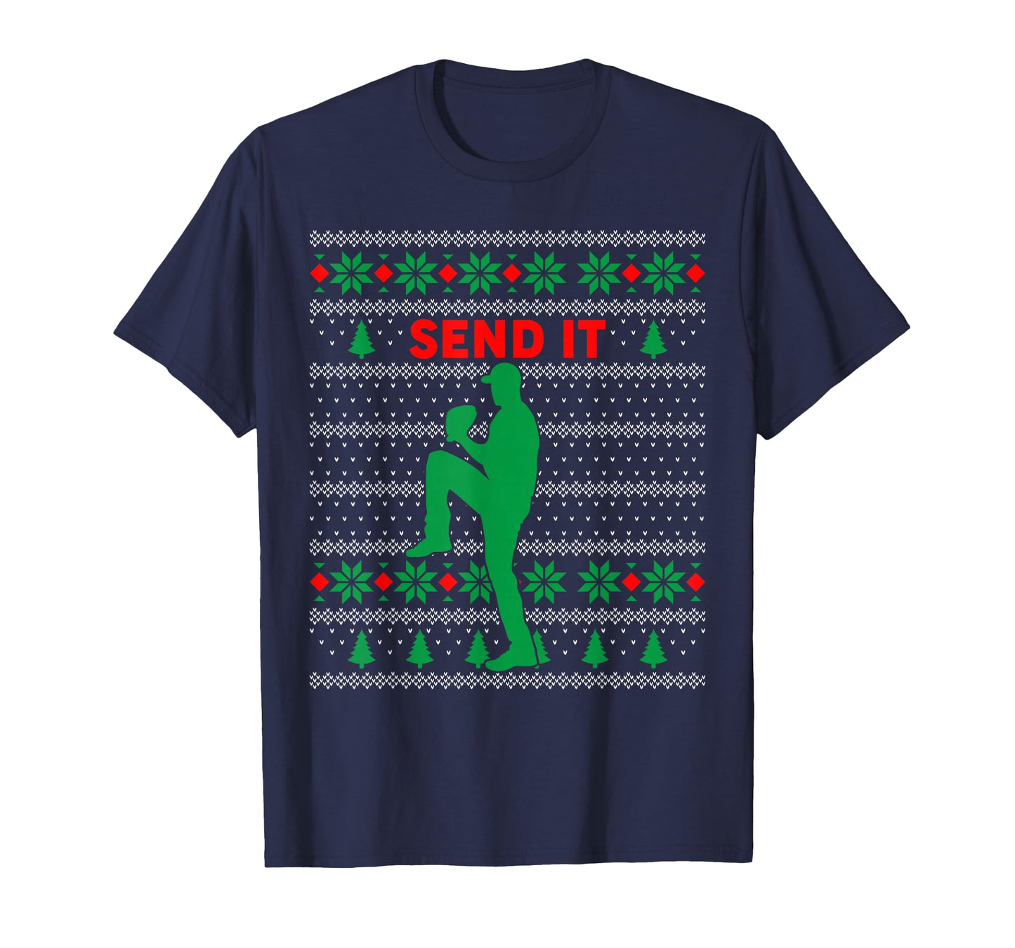 Baseball Player Christmas Pajama Send It Funny Xmas PJs Boys T-Shirt