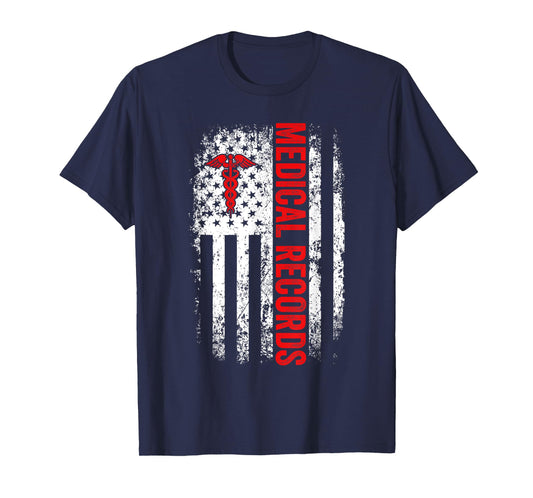 American Flag Medical Records Appreciation Week Healthcare Women Men T-Shirt