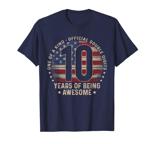 10th Birthday Official Double Digits 10 Years Old US Flag T-Shirt