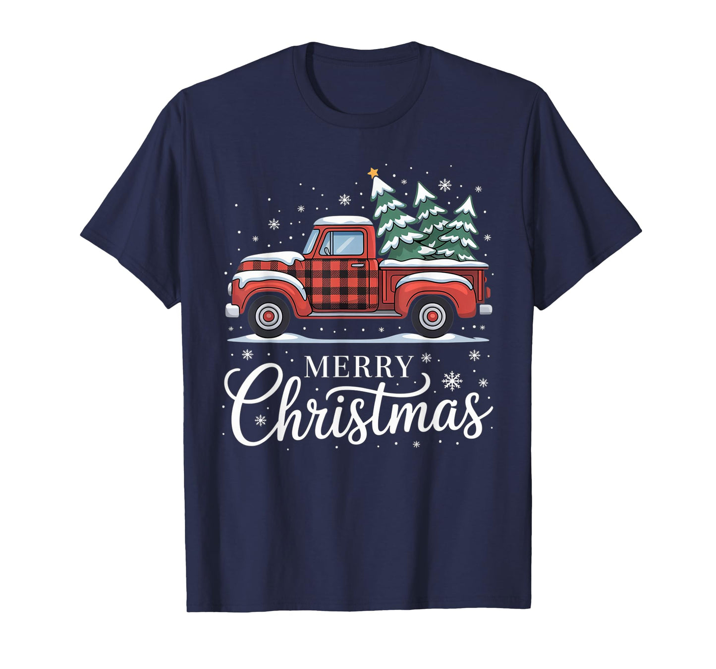 Merry Christmas Truck Xmas Red Plaid Family Christmas Pajama T-Shirt