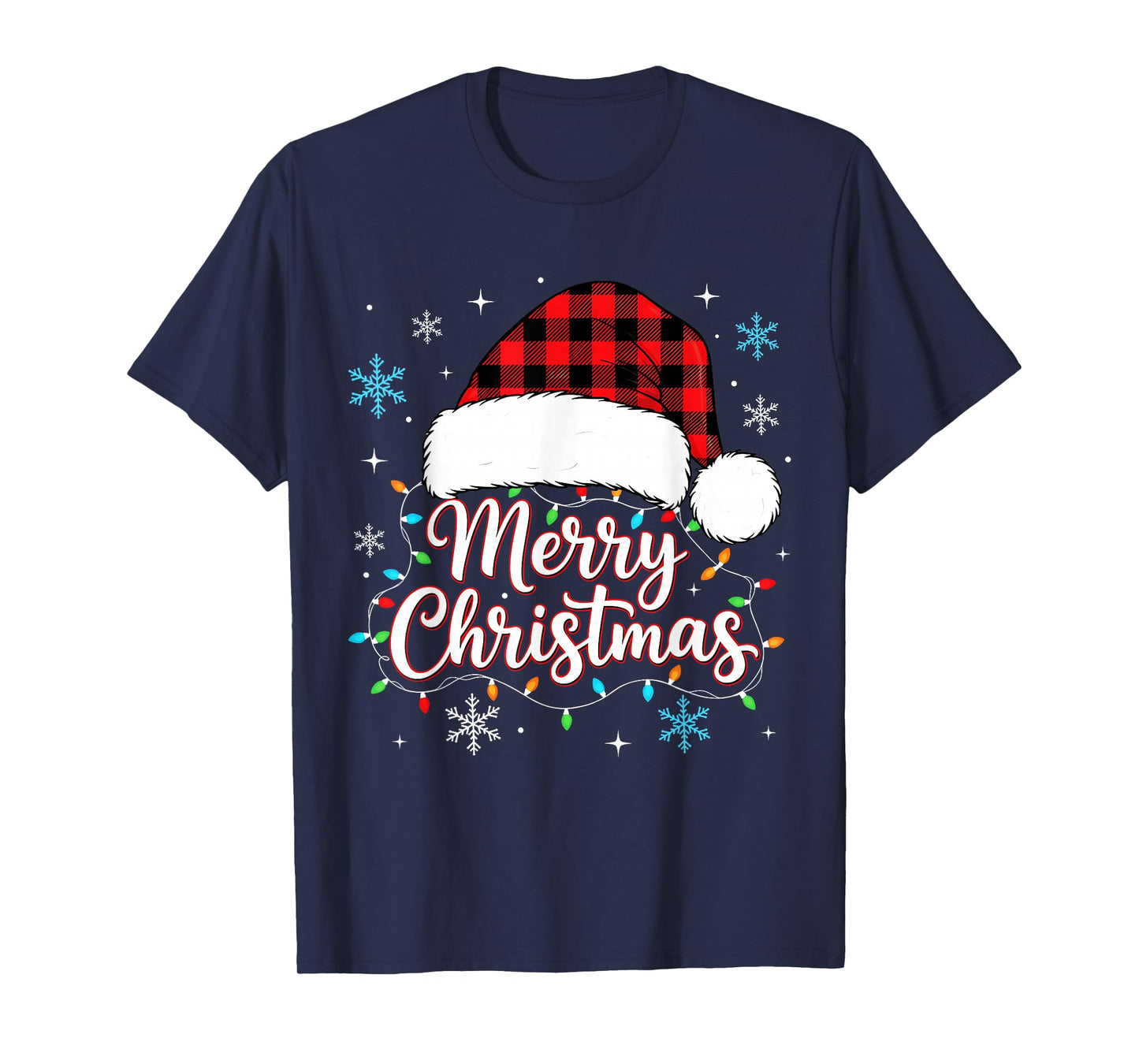 Funny Merry Christmas Buffalo Plaid Santa Hat Men Women Kids T-Shirt