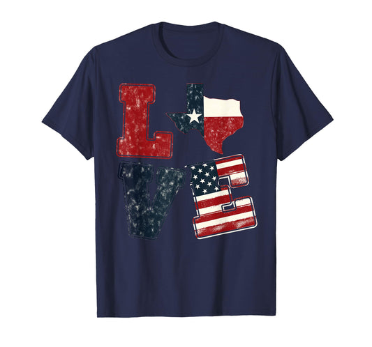 Distressed Retro TX 4th July American Flag I Love Texas Flag T-Shirt