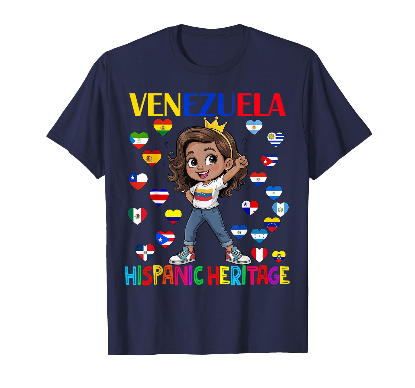 Cute Girl Hispanic Heritage Month Venezuela Flag Kids T-Shirt
