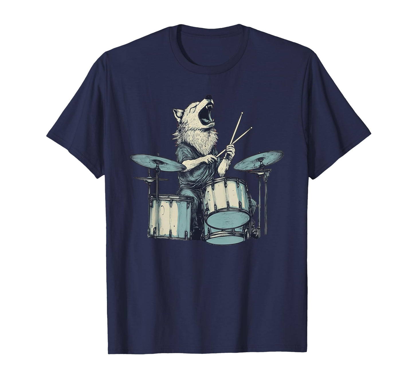 Cute Wolf Playing Drums Wolves Drummer Music T-Shirt
